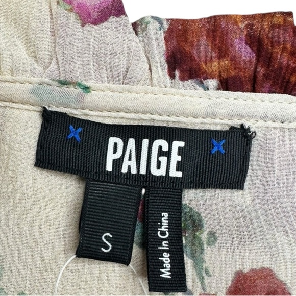 PAIGE 100% Silk Cream Sheer Floral Blouse Size S - Picture 8 of 8